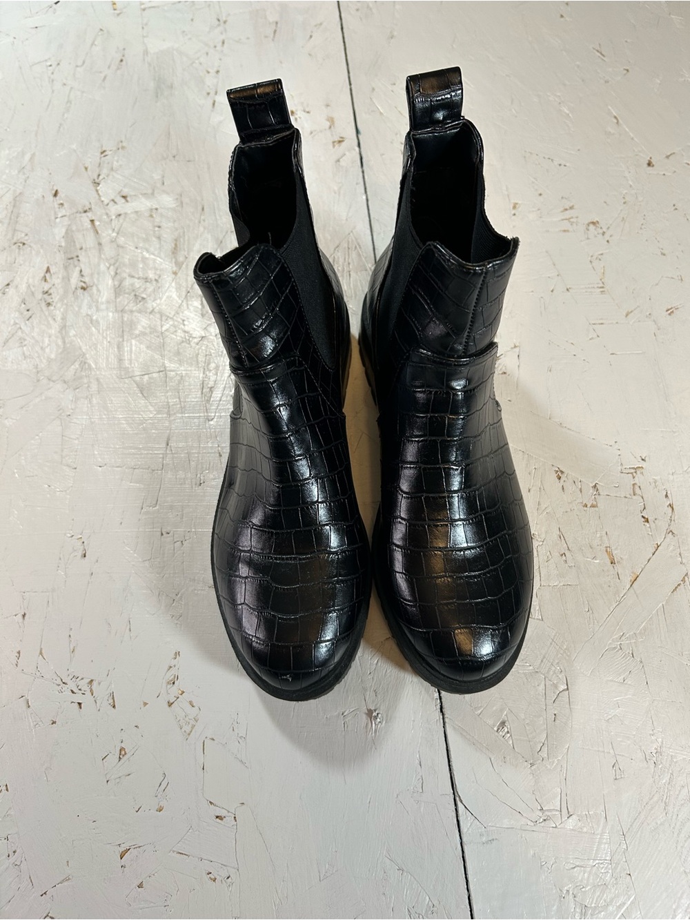 ALDO Black Croc-Embossed Ankle Boots Like New